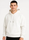 Erkek Ovarsize Kapüşonlu wetshirt Kanguru Çepli Cıtcıtlı 3 Iplik Şardonlu Hoodie  Beyaz