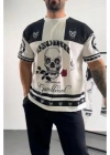 Erkek Oversize Dijital Baskılı Kuru Kafa Tshirt  Beyaz