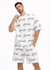 Erkek Oversize Ön Ve Arka Baskılı Tişört Şort Takım Rahat Kalıp Yazlık Günlük Kombin  Beyaz