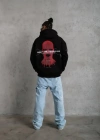 Erkek Oversize Üç İplik Kapüşonlu weatshirt – iyah “Don’t Be Terrified” Ön, ırt Ve Kol Baskılı, Kanguru Cepli, Ribanalı Rahat odel iyah
