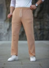 Erkek Paça Yırtmaçlı Burgu elanik Dokulu Jogger Buggy Pantalon Rahat Kalıp  Kahverengi