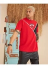 Erkek Parçalı Baskılı Oversize Tshirt  Kırmızı