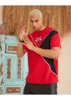 Erkek Parçalı Baskılı Oversize Tshirt  Kırmızı