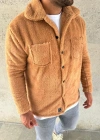 Erkek Pelüş Polar Hırka Gömlek – Yakalı, İlik Düğmeli, Göğüs Cepli, Yumuşak Dokulu Kışlık Regular Fit Rahat Günlük odel  Açık Kahve