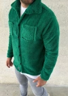 Erkek Pelüş Polar Hırka Gömlek – Yakalı, İlik Düğmeli, Göğüs Cepli, Yumuşak Dokulu Kışlık Regular Fit Rahat Günlük odel  Çimen Yeşili