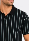 Erkek Pike Kumaş Çizgili Polo Yaka Tişört Kısa Kol Yazlık Thirt  iyah