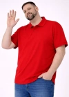 Erkek Pike Kumaş Düğmeli Yaka Battal Büyük Beden Günlük Kısa Kol Tişört Tshirt  Kırmızı