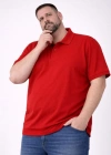 Erkek Pike Kumaş Düğmeli Yaka Battal Büyük Beden Günlük Kısa Kol Tişört Tshirt  Kırmızı