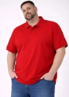 Erkek Pike Kumaş Düğmeli Yaka Battal Büyük Beden Günlük Kısa Kol Tişört Tshirt  Kırmızı