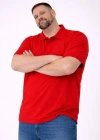 Erkek Pike Kumaş Düğmeli Yaka Battal Büyük Beden Günlük Kısa Kol Tişört Tshirt  Kırmızı