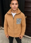 Erkek Polar Fermuarlı weatshirt – Kapüşonsuz, Cepli, Yumuşak Dokulu, Oversize Rahat Kalıp, Kışlık ıcak Tutan Fermuarlı Üst  Kahverengi