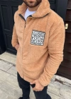 Erkek Polar Fermuarlı weatshirt – Kapüşonsuz, Cepli, Yumuşak Dokulu, Oversize Rahat Kalıp, Kışlık ıcak Tutan Fermuarlı Üst  Kahverengi