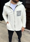 Erkek Polar Fermuarlı weatshirt – Kapüşonsuz, Cepli, Yumuşak Dokulu, Oversize Rahat Kalıp, Kışlık ıcak Tutan Fermuarlı Üst  Beyaz