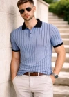 Erkek Polo Yaka Çizgili Tişört Kısa Kol Düğmeli Yazlık Thirt  Bebek avisi
