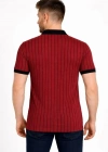 Erkek Polo Yaka Çizgili Tişört Kısa Kol Düğmeli Yazlık Thirt  Bordo
