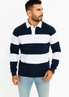 Erkek Polo Yaka Uzun Kollu Çizgili weatshirt Trend Rugby til  acivert