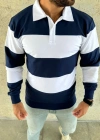 Erkek Polo Yaka Uzun Kollu Çizgili weatshirt Trend Rugby til  acivert