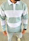 Erkek Polo Yaka Uzun Kollu Çizgili weatshirt Trend Rugby til  Çağla Yeşili