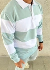 Erkek Polo Yaka Uzun Kollu Çizgili weatshirt Trend Rugby til  Çağla Yeşili