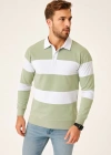Erkek Polo Yaka Uzun Kollu Çizgili weatshirt Trend Rugby til  int Yeşili