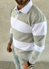 Erkek Polo Yaka Uzun Kollu Çizgili weatshirt Trend Rugby til  int Yeşili