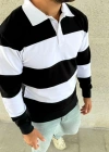 Erkek Polo Yaka Uzun Kollu Çizgili weatshirt Trend Rugby til  iyah