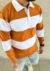 Erkek Polo Yaka Uzun Kollu Çizgili weatshirt Trend Rugby til  Turuncu