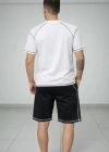 Erkek por Tişört Şort Takım Kontrast Dikiş Detaylı Ovarsize Rahat Kalıp  Beyaz