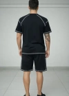 Erkek por Tişört Şort Takım Kontrast Dikiş Detaylı Ovarsize Rahat Kalıp  iyah