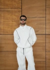 Erkek Premium Parçalı Eşofman Takım  Dik Yaka Fermuarlı Biyeli weatshirt astik Paça Alt, Oversize 3 Iplik Şardonlu  Beyaz