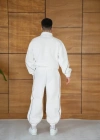 Erkek Premium Parçalı Eşofman Takım  Dik Yaka Fermuarlı Biyeli weatshirt astik Paça Alt, Oversize 3 Iplik Şardonlu  Beyaz