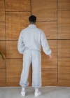 Erkek Premium Parçalı Eşofman Takım  Dik Yaka Fermuarlı Biyeli weatshirt astik Paça Alt, Oversize 3 Iplik Şardonlu  Gri