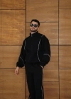 Erkek Premium Parçalı Eşofman Takım  Dik Yaka Fermuarlı Biyeli weatshirt astik Paça Alt, Oversize 3 Iplik Şardonlu  iyah