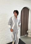 Erkek Premium Parçalı Eşofman Takım  Dik Yaka Fermuarlı weatshirt,  Gri