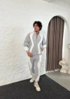 Erkek Premium Parçalı Eşofman Takım  Dik Yaka Fermuarlı weatshirt,  Gri