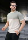 Erkek Renk Bloklu Bisiklet Yaka Kısa Kollu Triko Tişört