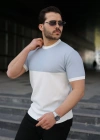 Erkek Renk Bloklu Bisiklet Yaka Kısa Kollu Triko Tişört