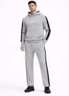 Erkek Şeritli Eşofman Takım Kapüşonlu weatshirt Boru Paça Alt, Oversize 3 Iplik Pamuklu  Gri