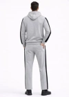 Erkek Şeritli Eşofman Takım Kapüşonlu weatshirt Boru Paça Alt, Oversize 3 Iplik Pamuklu  Gri
