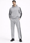 Erkek Şeritli Eşofman Takım Kapüşonlu weatshirt Boru Paça Alt, Oversize 3 Iplik Pamuklu  Gri