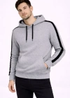 Erkek Şeritli Kapüşonlu weatshirt Oversize 3 Iplik Pamuklu  Gri