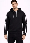 Erkek Şeritli Kapüşonlu weatshirt Oversize 3 Iplik Pamuklu  iyah