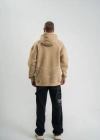 Erkek Şimşek Baskılı Kapşonlu weatshirt Üç İplik Pamuklu Kanguru Cepli Double Oversize Hoodie  Bej