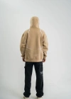 Erkek Şimşek Baskılı Kapşonlu weatshirt Üç İplik Pamuklu Kanguru Cepli Double Oversize Hoodie  Bej