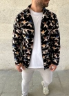 Erkek Tam Fermuarlı Desenli Polar weat – iyah ulticolor Figür Desen Yakalı, Uzun Kollu, Oversize Rahat Kalıp iyah