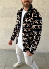 Erkek Tam Fermuarlı Desenli Polar weat – iyah ulticolor Figür Desen Yakalı, Uzun Kollu, Oversize Rahat Kalıp iyah