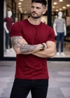 Erkek Thirt Bisiklet Yaka lim Fit Dar Kesim ikralı Tişört Günlük Basic Body  Bordo