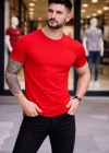 Erkek Thirt Bisiklet Yaka lim Fit Dar Kesim ikralı Tişört Günlük Basic Body  Kırmızı