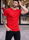 Erkek Thirt Bisiklet Yaka lim Fit Dar Kesim ikralı Tişört Günlük Basic Body  Kırmızı