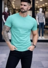 Erkek Thirt Bisiklet Yaka lim Fit Dar Kesim ikralı Tişört Günlük Basic Body  Turkuvaz